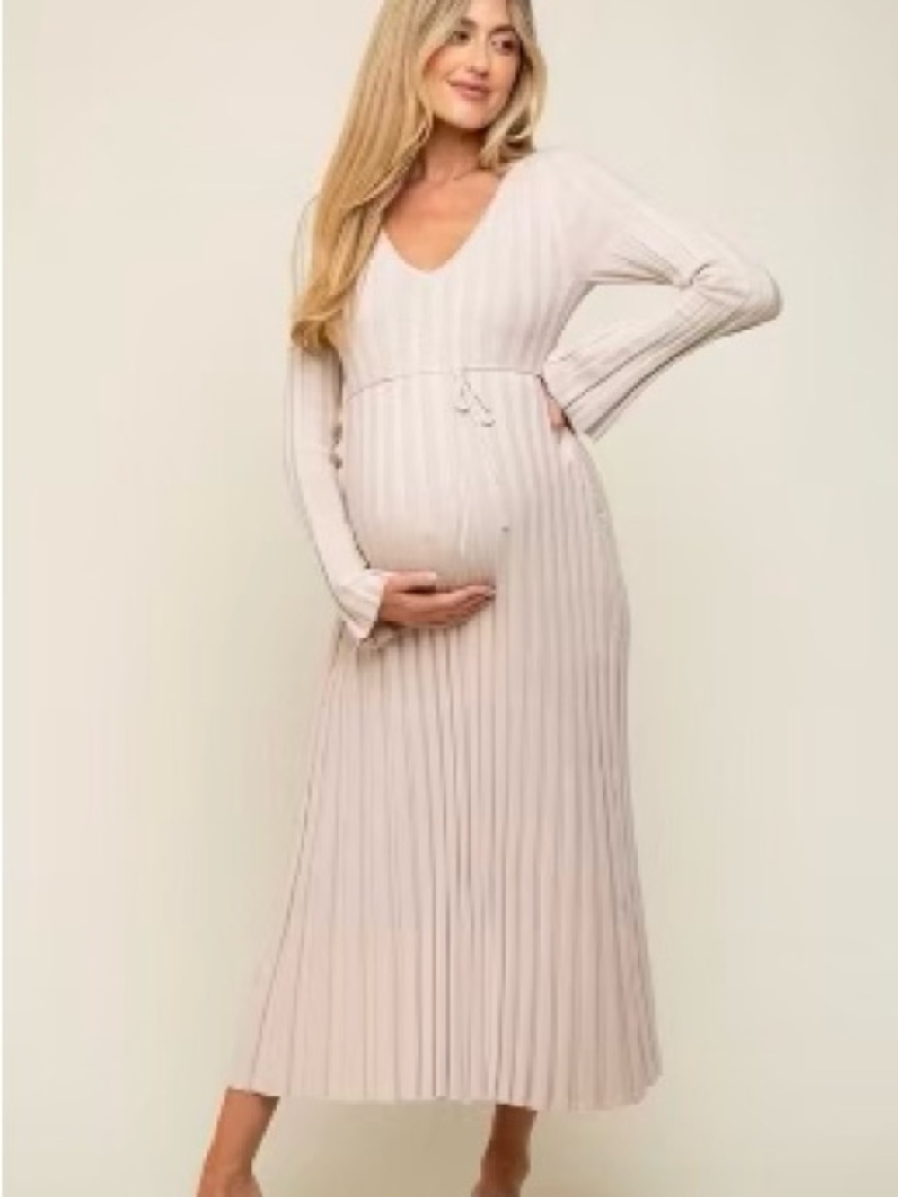PinkBlush Maternity Ribbed V-Neck Long Sleeve Maxi Dress